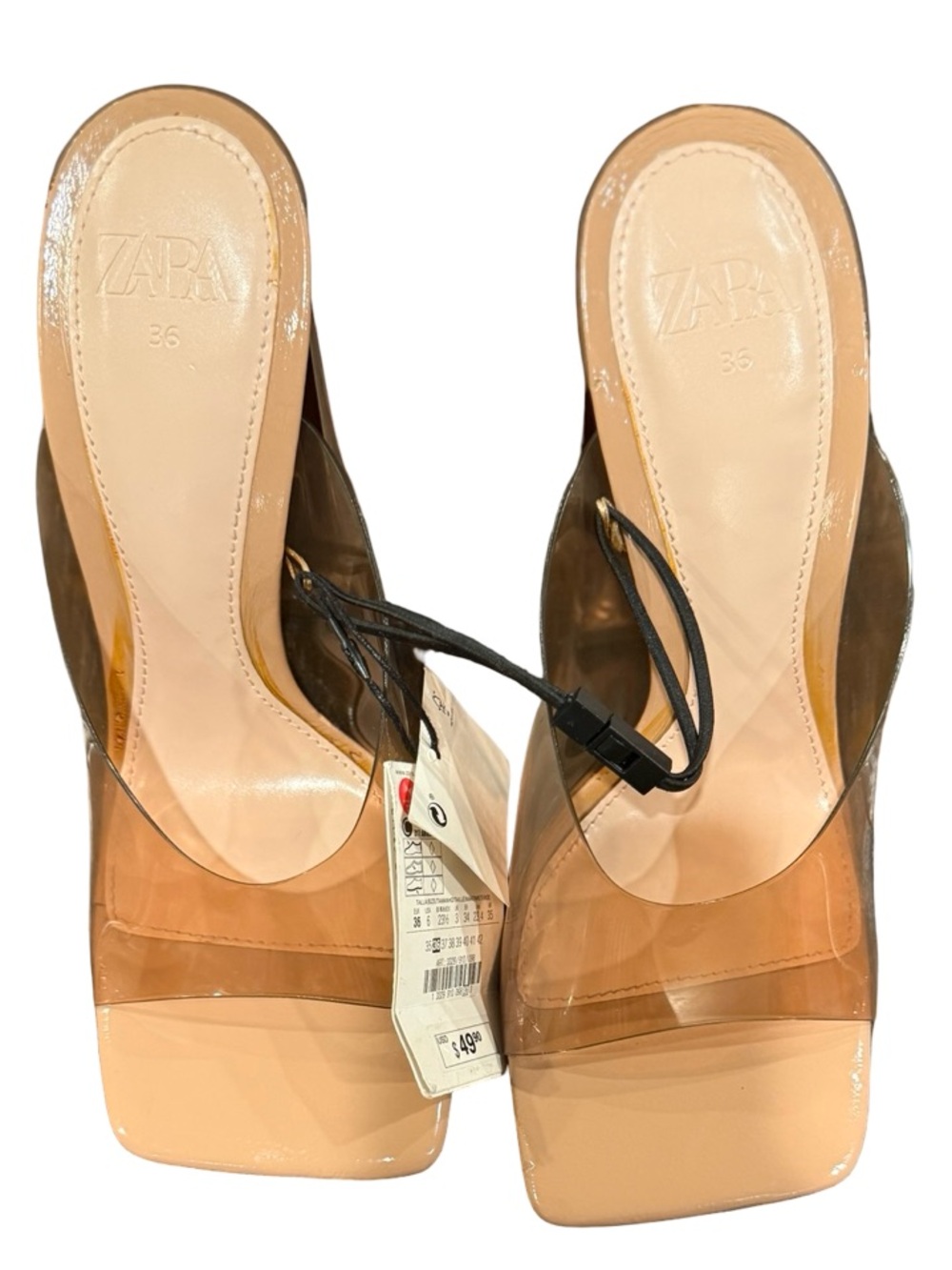 ZARA Nude Patent & Clear PVC Block Heel Mules - Picture 9 of 16
